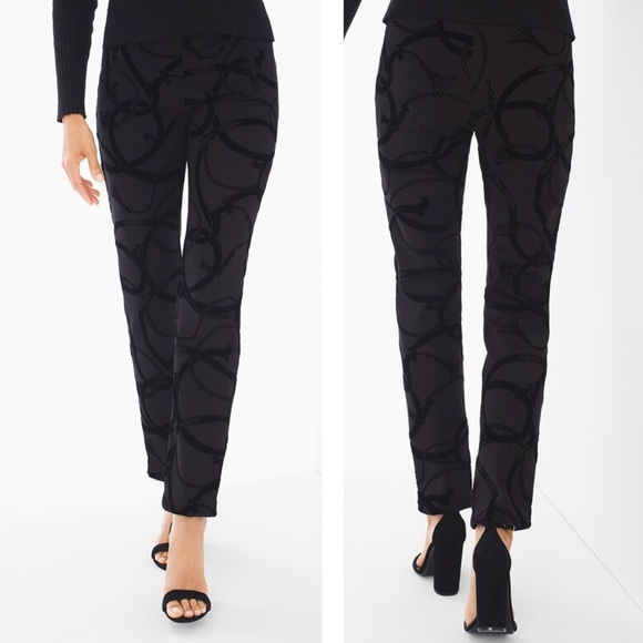 Chico’s Juliet Flocked Ankle Pants Women’s Size 12 Velvet Equestrian Pull On - Picture 1 of 10